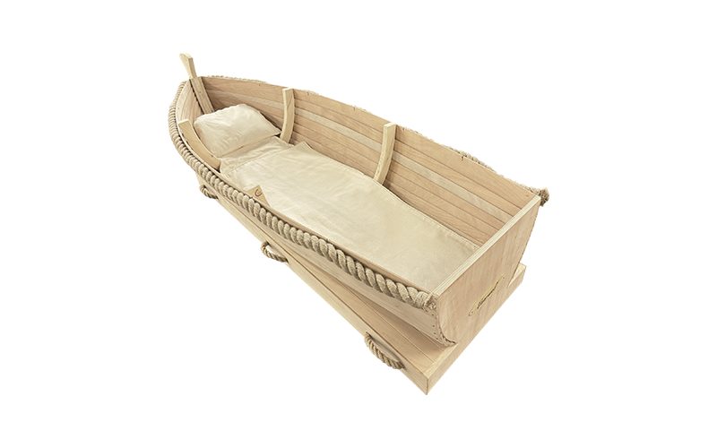 Akidia De Vaarwel, uitvaartkist in de vorm van een boot
