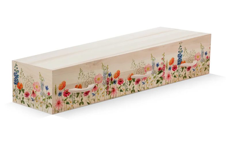 Beerenberg uitvaartkist met veldbloemen print