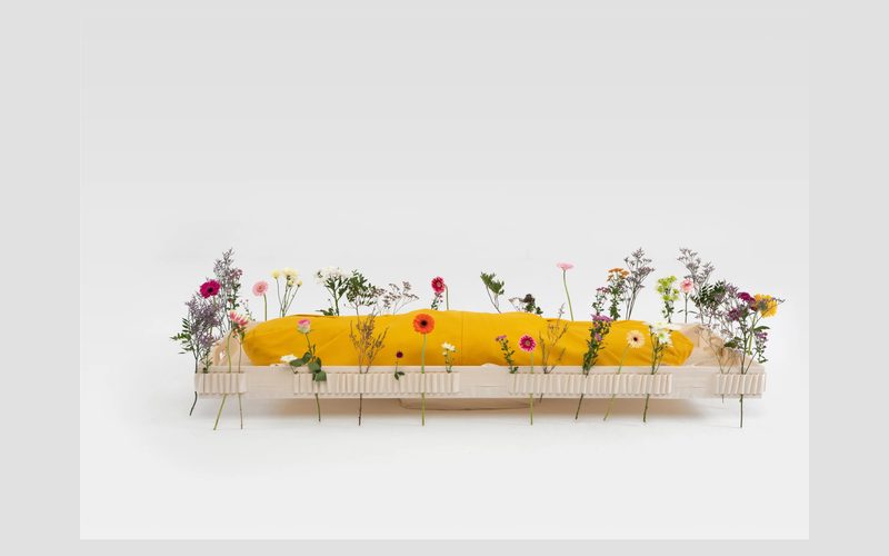 Wikkelgoed basic baar met gele wade en bloemenband