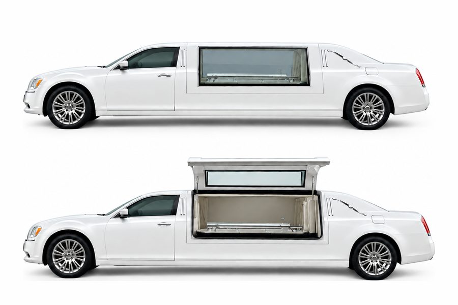 Rouwlimousine, in kleur, rouwvervoer bij een uitvaart