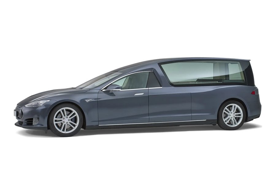 Tesla Model S, elektrisch, rouwvervoer bij een uitvaart